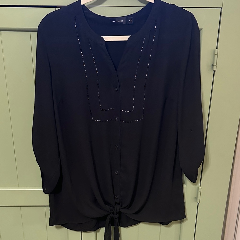 New York & Company Black Tie-Front Blouse